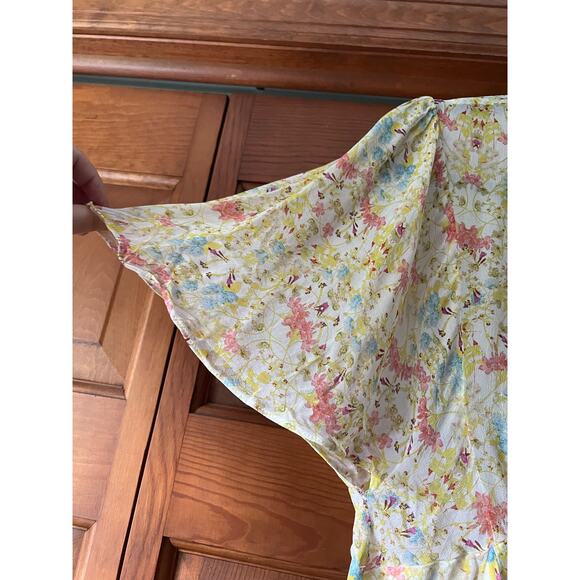 Zara Women’s Floral Lace Up Short Sleeve Blouse Smocked Back Multicolor Size S - Picture 6 of 8